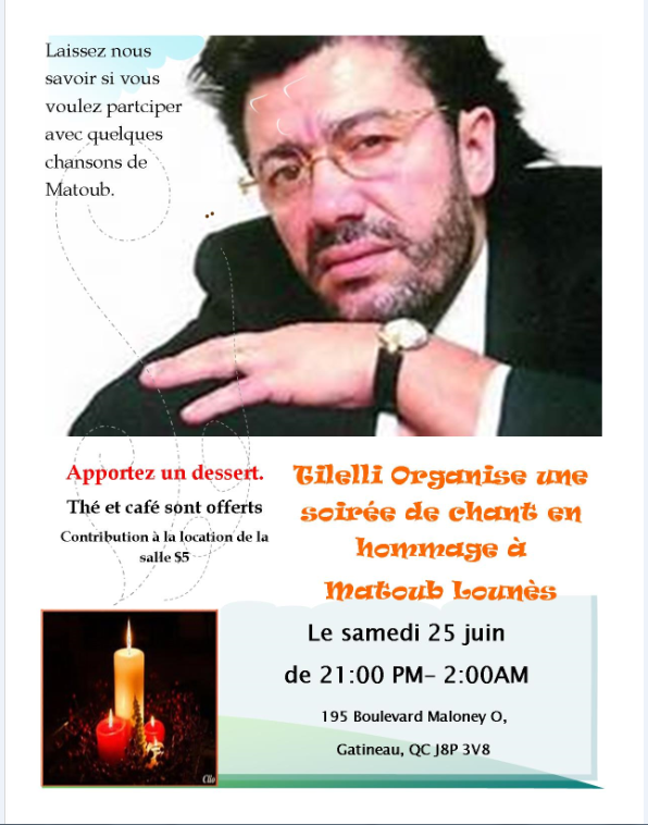 Tilelli Organise une soirée de Chant en hommage à Lounès Matroub.